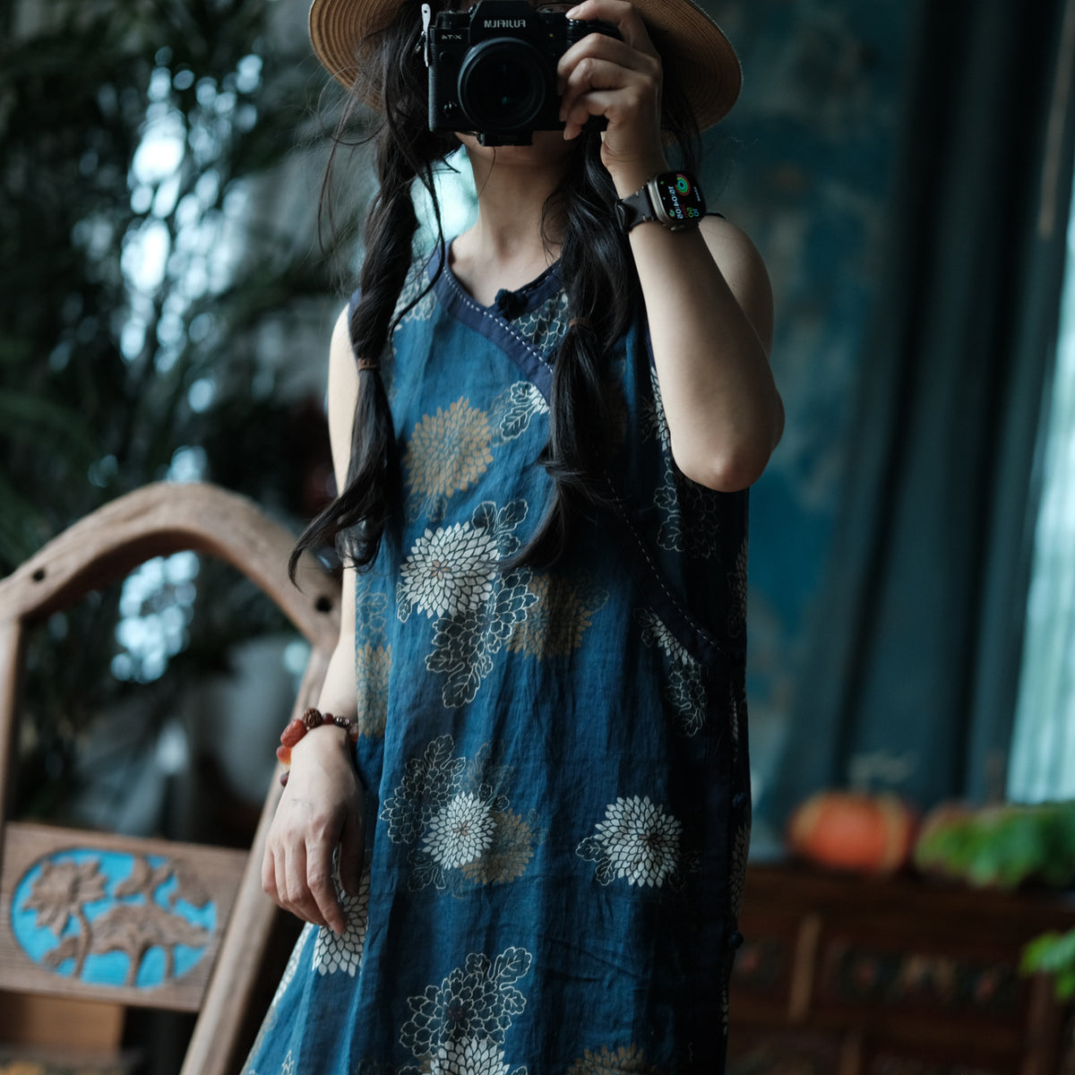 Blue Reverie Floral Cotton Midi Dress