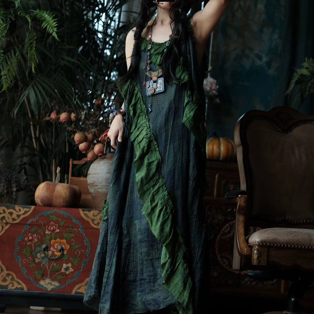 Moss Ruffle Ramie Maxi Dress