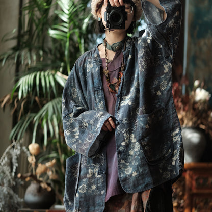 Indigo Garden Linen Kimono Jacket