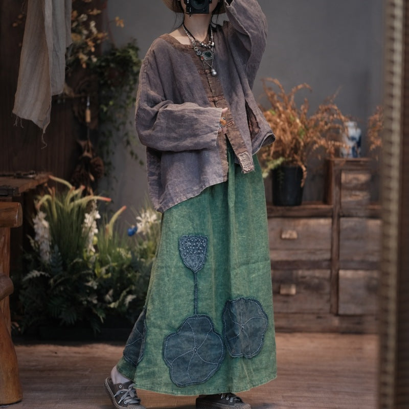 Vintage Lotus Patchwork Skirt