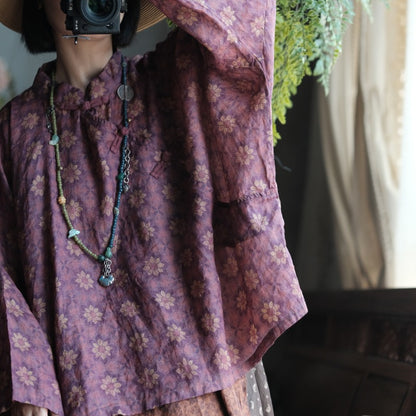 Vintage Floral Ramie Batwing Blouse