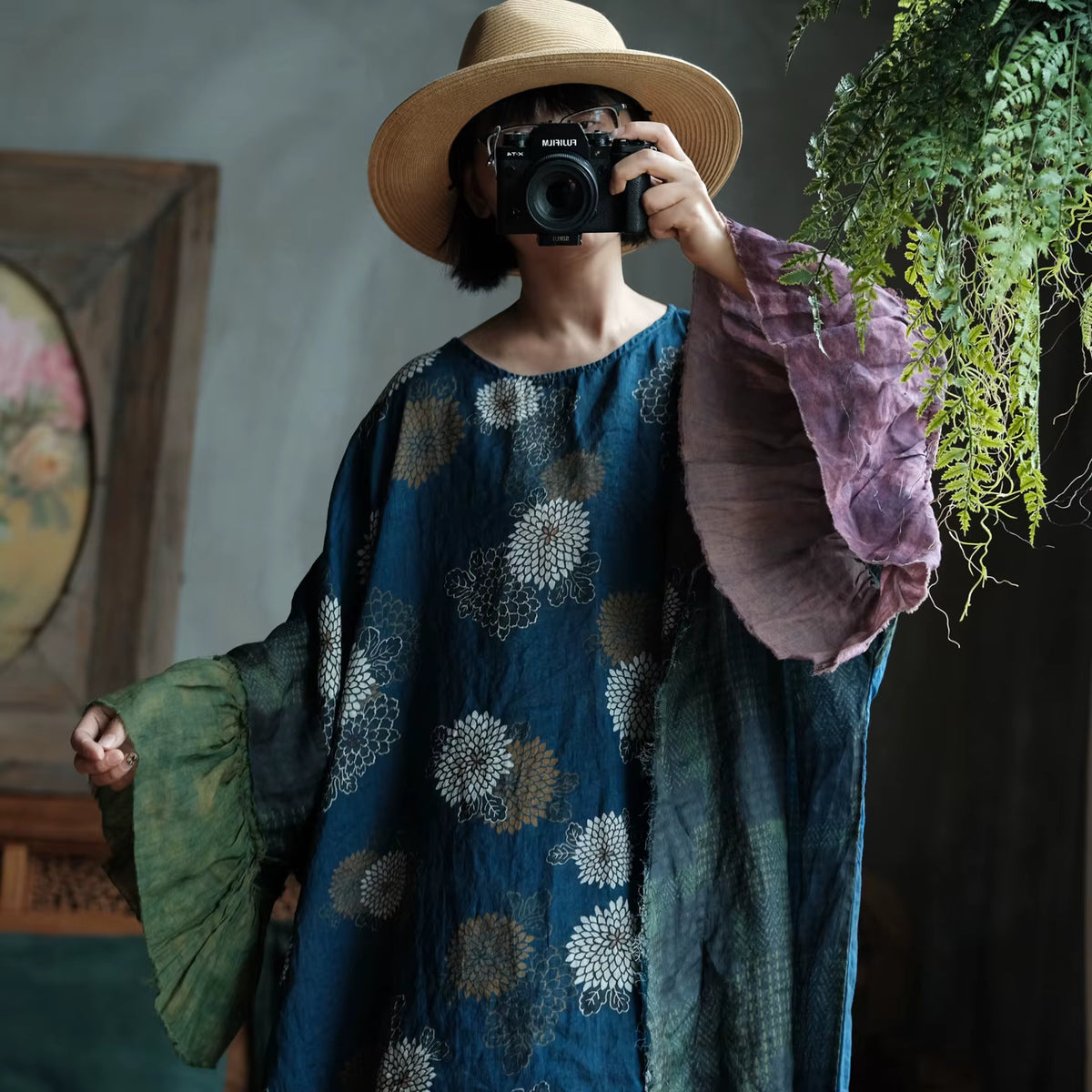 Indigo Garden Patchwork Ramie Dress