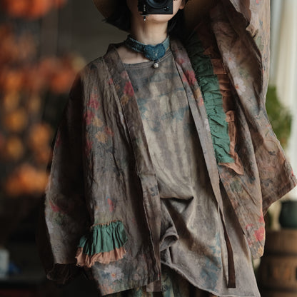 Vintage Bloom Linen Floral Kimono
