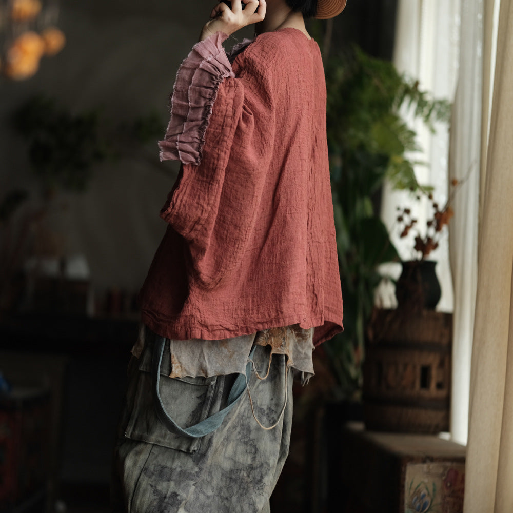 Heritage Ember Linen Patchwork Blouse
