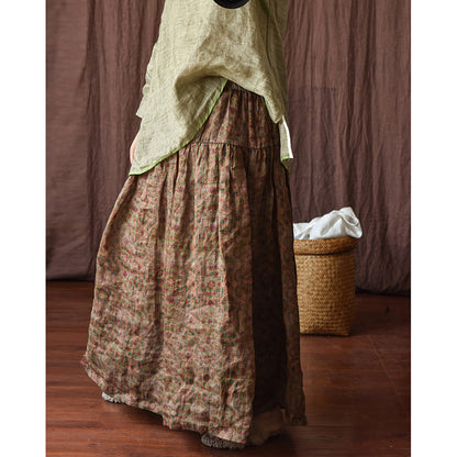 Vintage Bloom Maxi Skirt fabric detail — breathable 100% natural linen weave