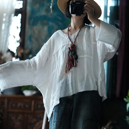 Vintage Patchwork V-Neck Blouse