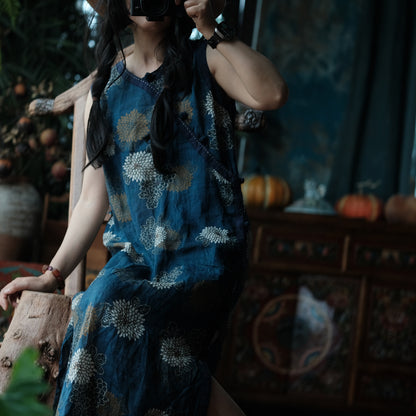 Blue Reverie Floral Cotton Midi Dress