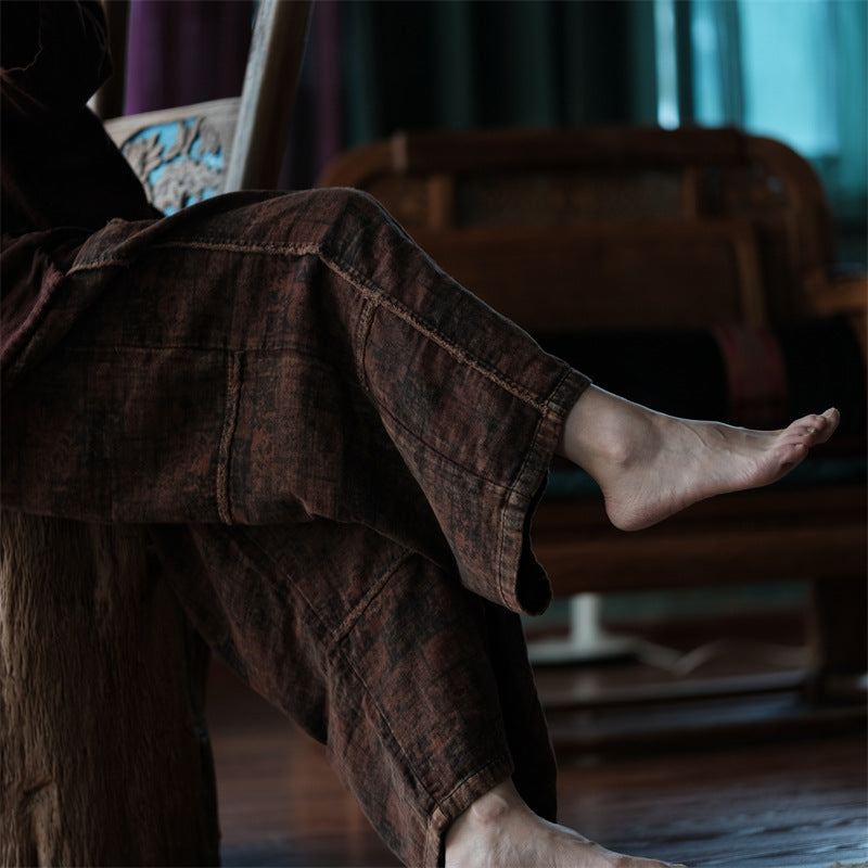 Pantalon en lin à fleurs vintage