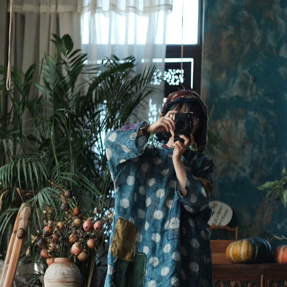 Sora Vintage Blue Dot Ramie Dress