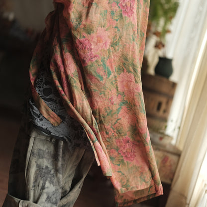 Vintage Floral Ramie Long Kimono