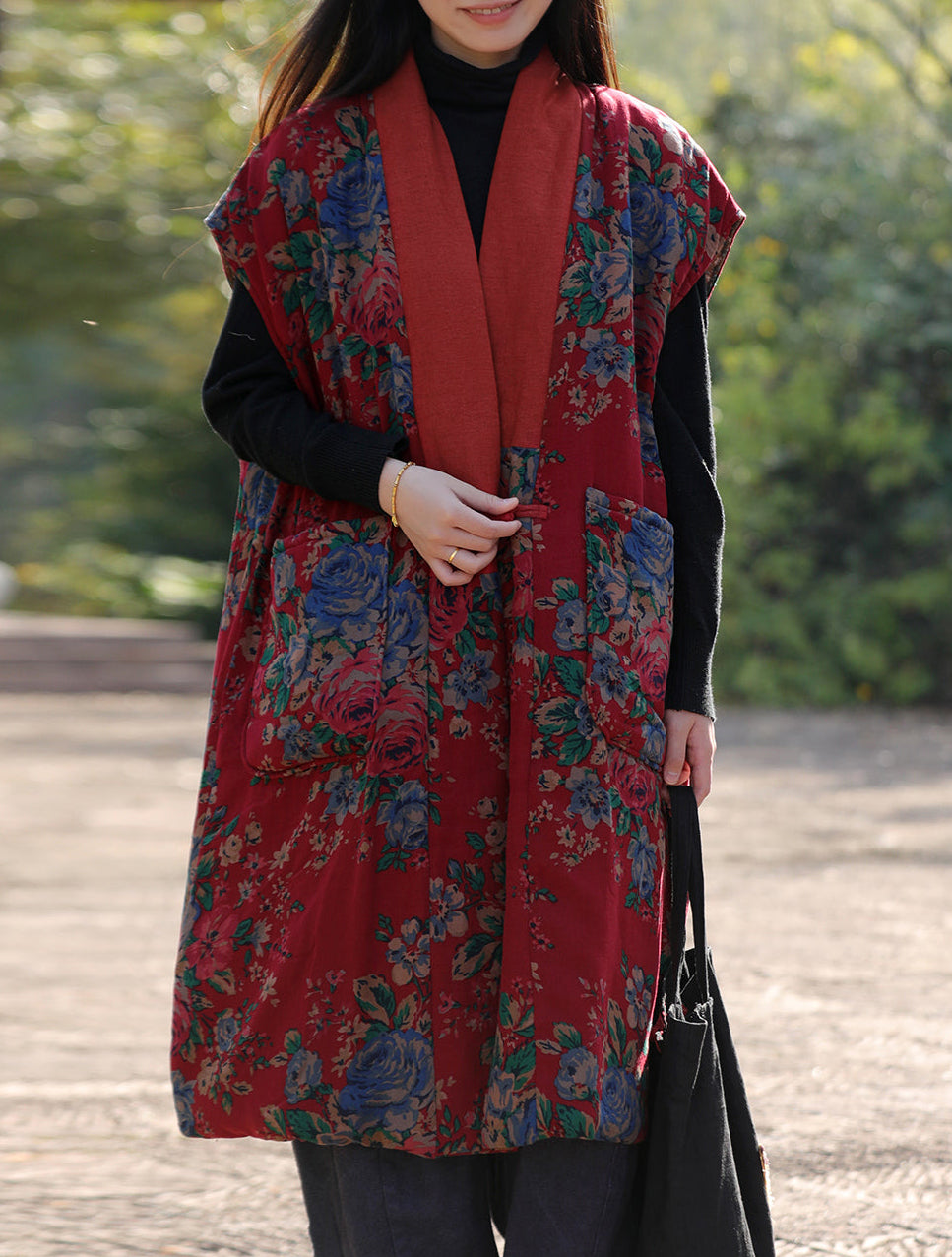 Retro Ethnic Padded Cotton Vest – Sleeveless, Silk Lined