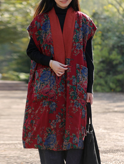 Retro Ethnic Padded Cotton Vest – Sleeveless, Silk Lined