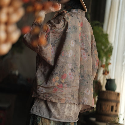 Vintage Bloom Linen Floral Kimono
