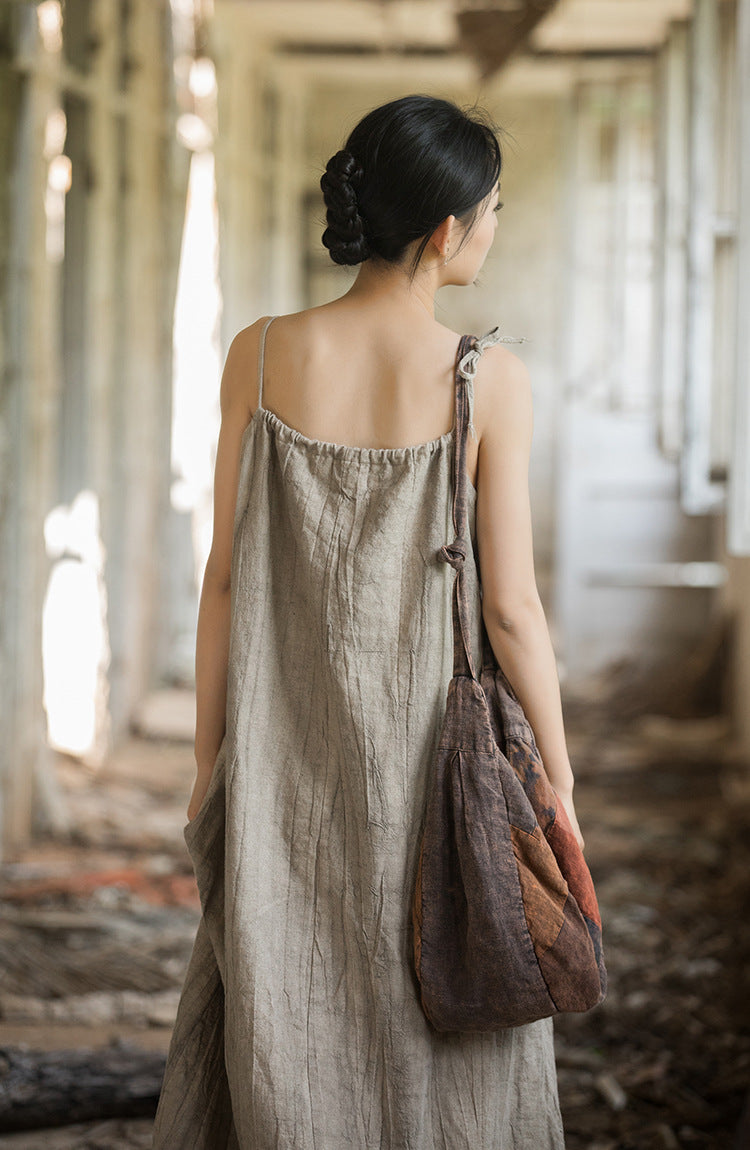 Vestido bohemio de lino y ramio