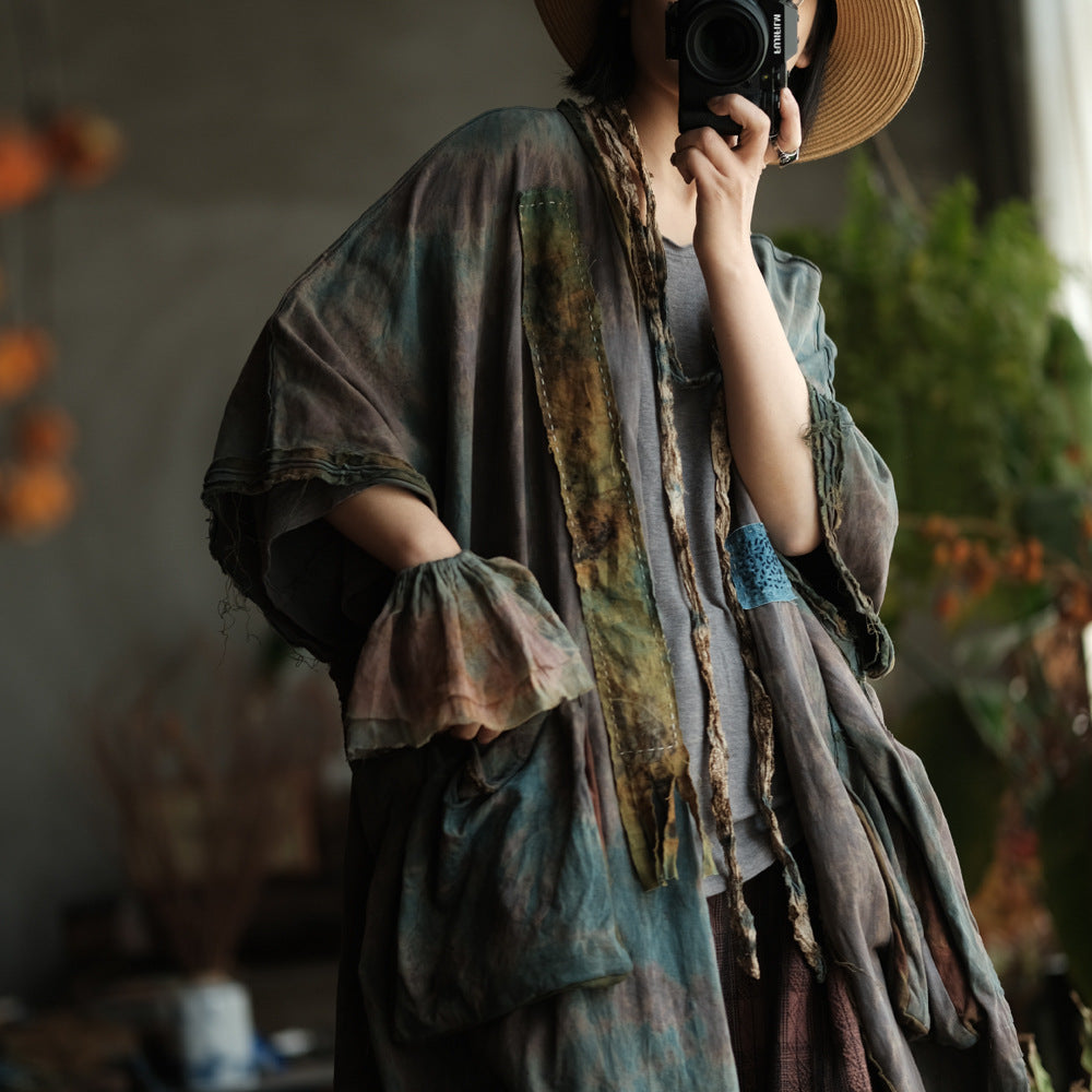 Faded Meadow Linen-Cotton Kimono Coat