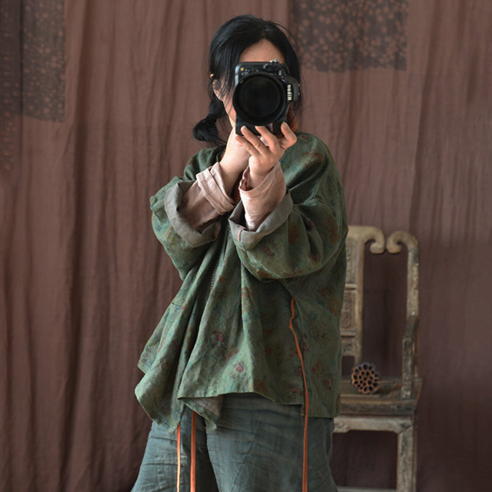 Vintage Bloom Linen Kimono Jacket – Patchwork Wrap Cardigan