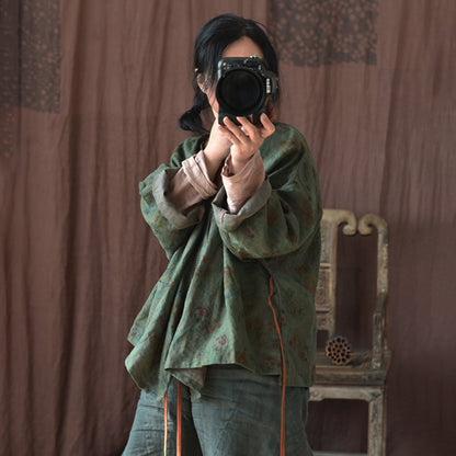 Vintage Bloom Linen Kimono Jacket – Patchwork Wrap Cardigan