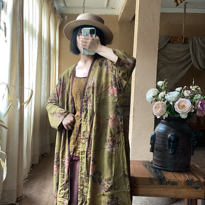 Vintage Floral Linen Midi Jacket