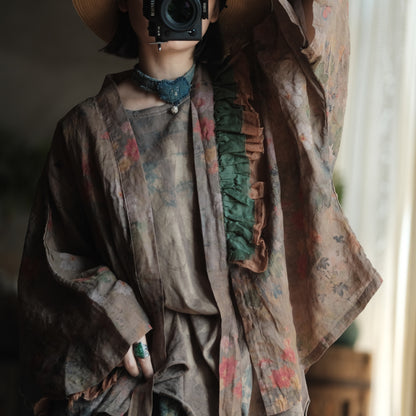 Vintage Bloom Linen Floral Kimono