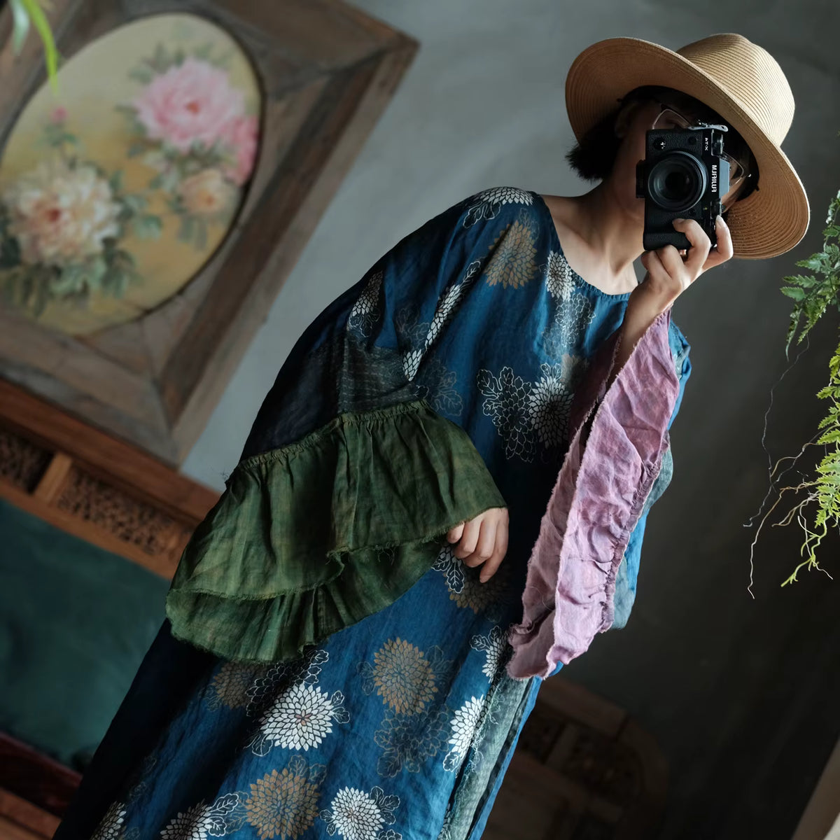 Indigo Garden Patchwork Ramie Dress