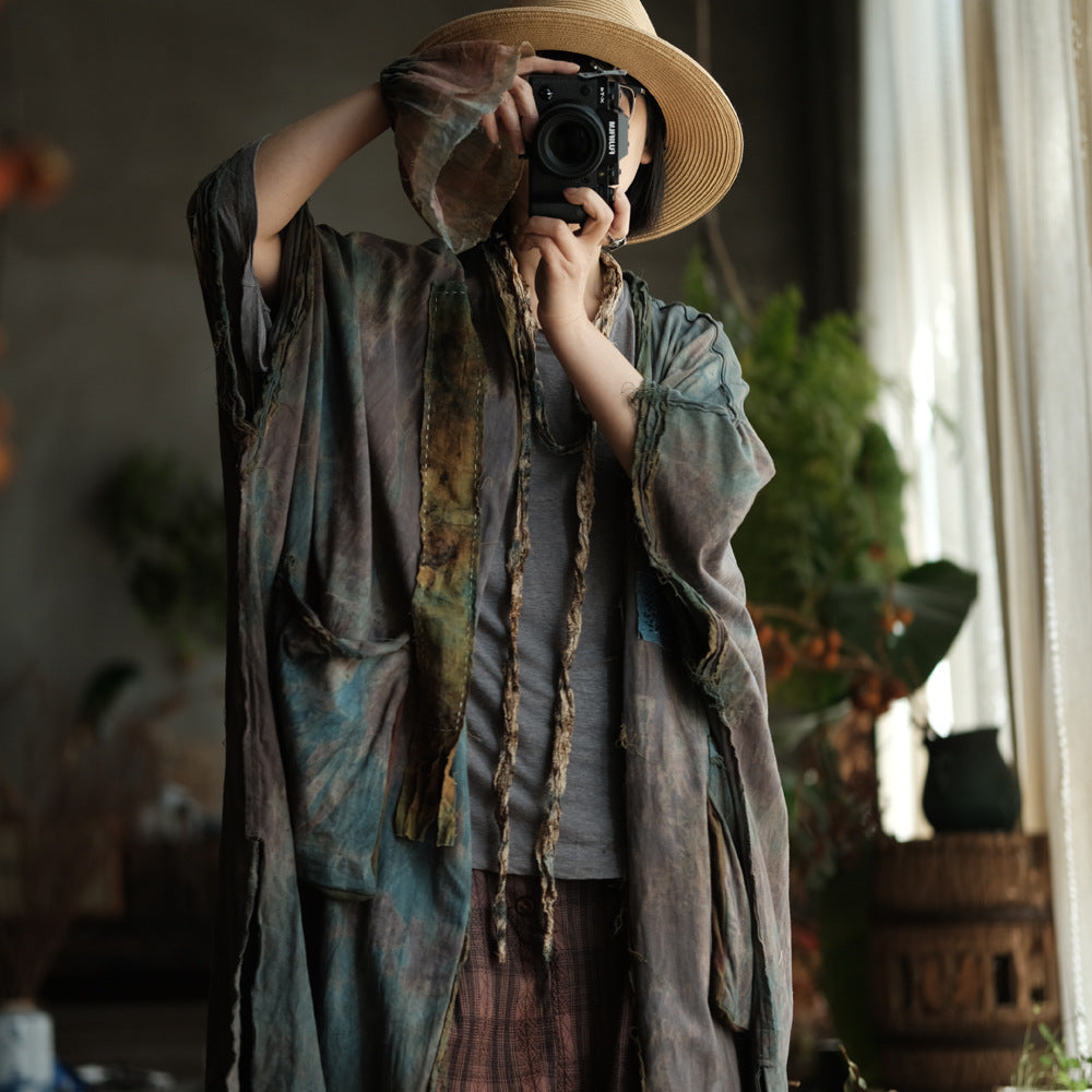 Faded Meadow Linen-Cotton Kimono Coat