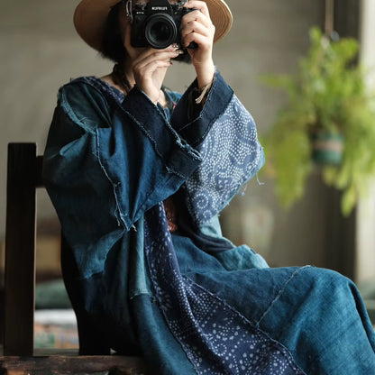 Vintage Blue Garden Patchwork Cotton Dress