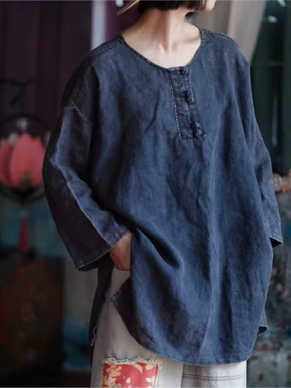 Oversized Linen Vintage Breeze Shirt - Lightweight Women's Top