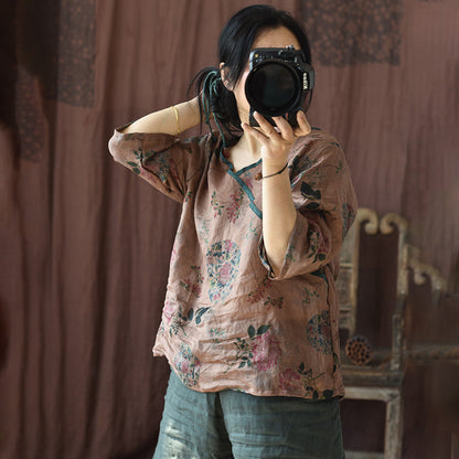 Vintage Floral Wrap Blouse