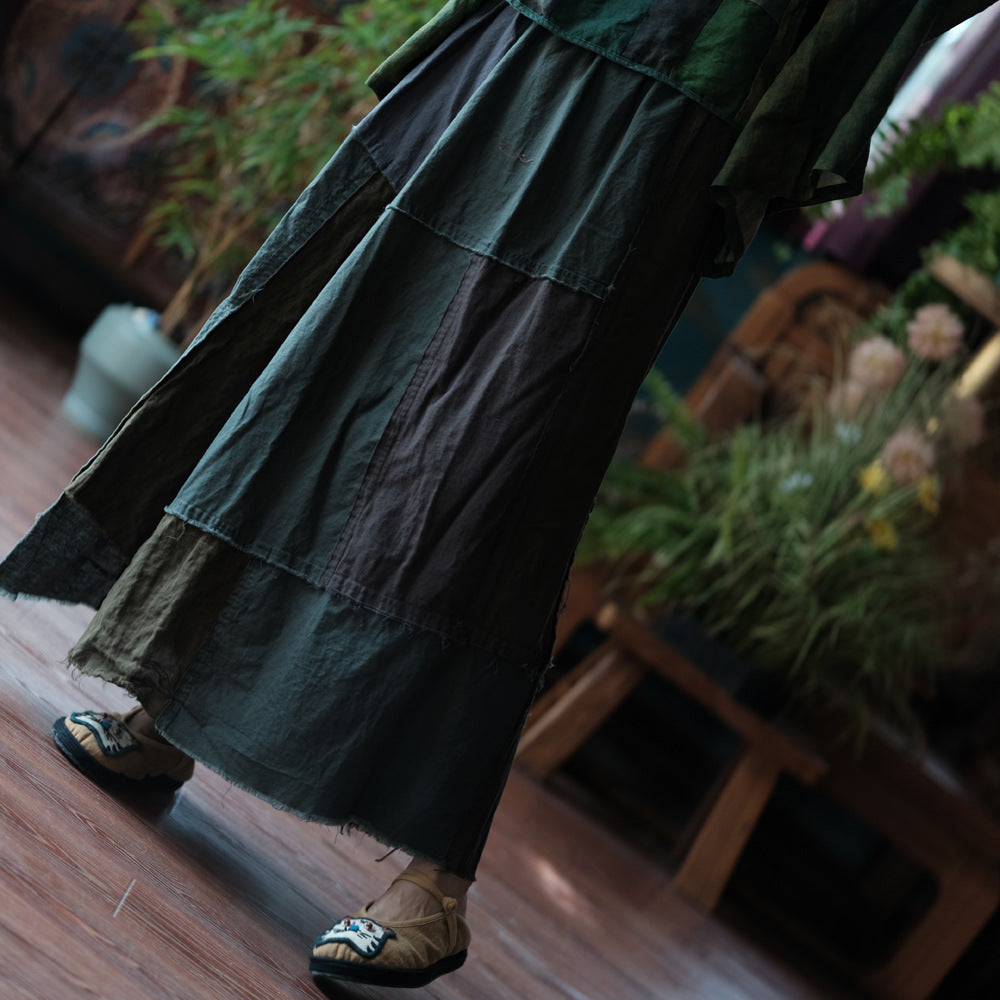 Mosaic Meadow Patchwork Cotton-Linen Skirt