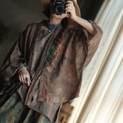 Vintage Bloom Linen Floral Kimono