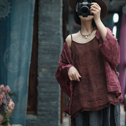 Vintage Bloom Strappy Linen Blouse