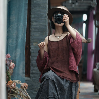 Vintage Bloom Strappy Linen Blouse