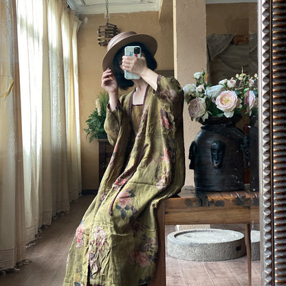 Vintage Floral Linen Midi Jacket