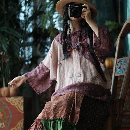 Wild Peony Cotton Batwing Blouse