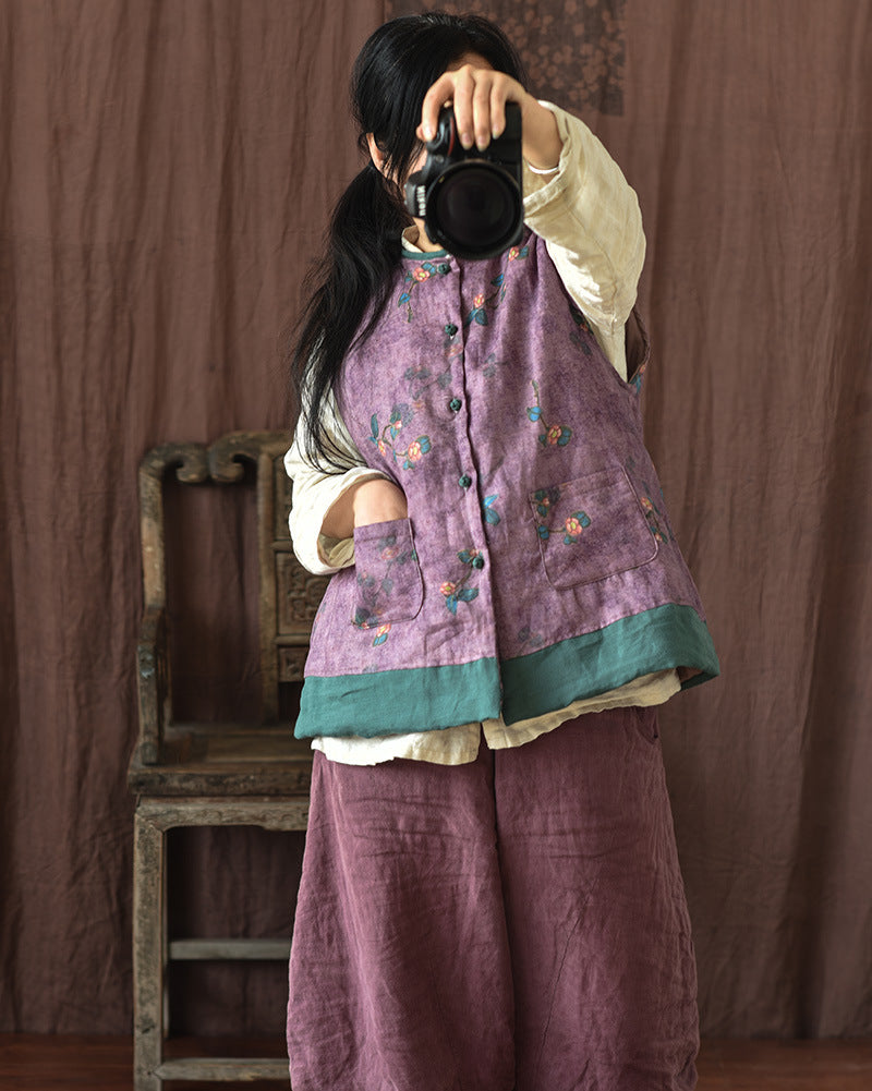 Vintage Blossom Patchwork Linen Vest