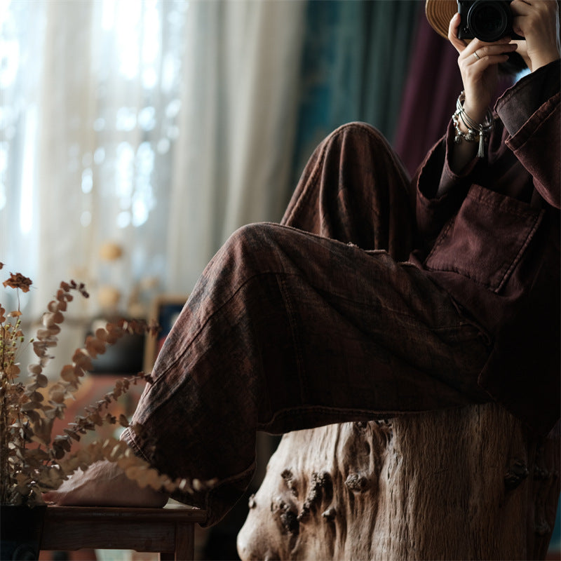 Pantalon en lin à fleurs vintage