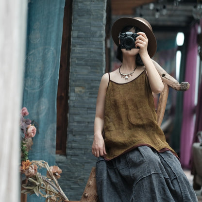 Vintage Bloom Strappy Linen Blouse