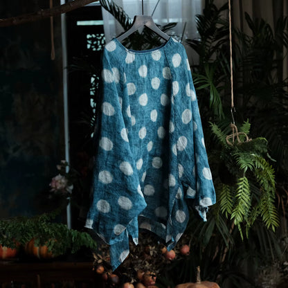 Dotted Ramie Batwing Blouse