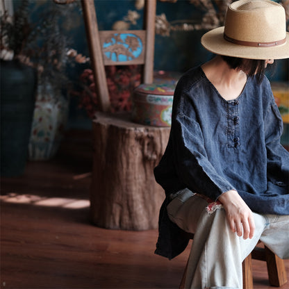 Oversized Linen Vintage Breeze Shirt - Lightweight Women's Top