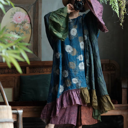 Indigo Garden Patchwork Ramie Dress
