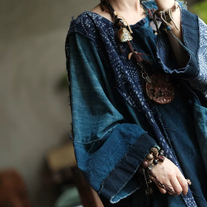 Vintage Blue Garden Patchwork Cotton Dress