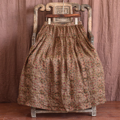 Vintage Bloom Floral Skirt — back view, flowing linen fabric in Navy