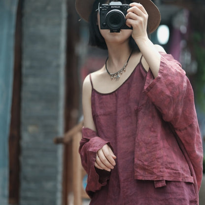 Vintage Bloom Strappy Linen Blouse