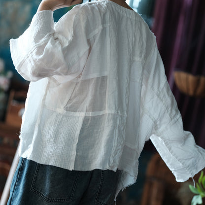 Vintage Patchwork V-Neck Blouse