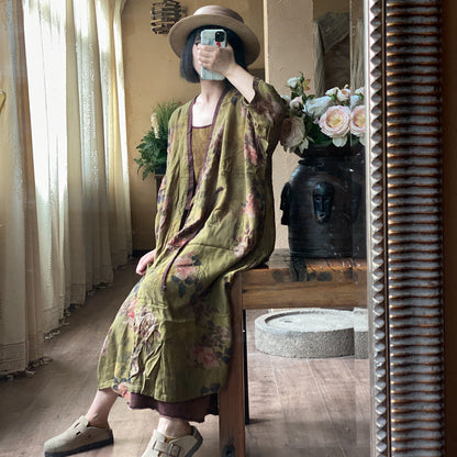 Vintage Floral Linen Midi Jacket