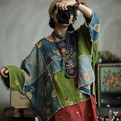 Moss Tide Patchwork Cotton Top