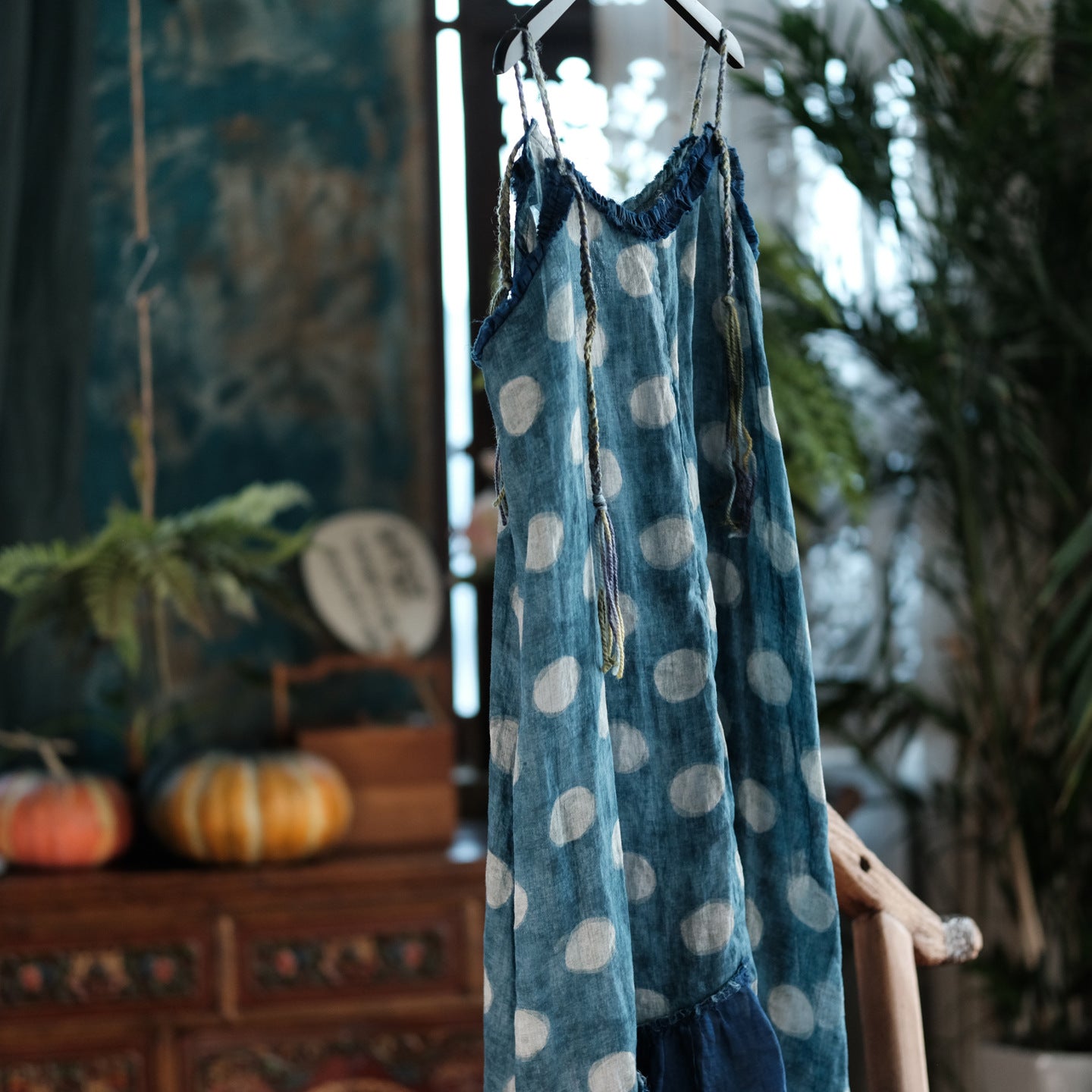 Azure Polka Linen Summer Dress