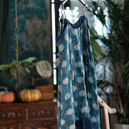 Azure Polka Linen Summer Dress