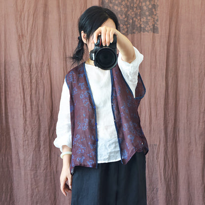 Floral Ramie V-Neck Vest