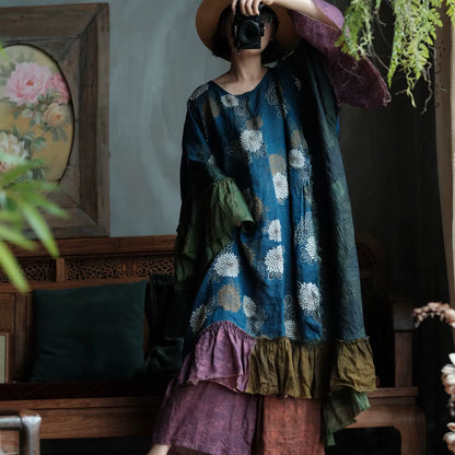 Indigo Garden Patchwork Ramie Dress
